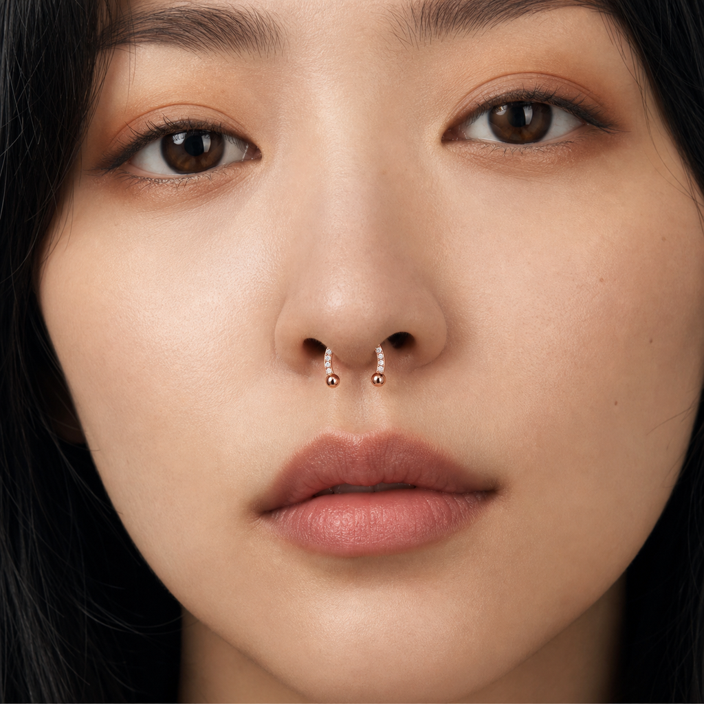 [TOPOSH-LEGACY-LAYOUT-REPAIR-20260717-LEGACY20:TP-HS-EX-RG-16G8-B3-B3-CLCZ-024:04] Clear CZ Titanium Horseshoe Ring – Rose Gold | 04_model_asian