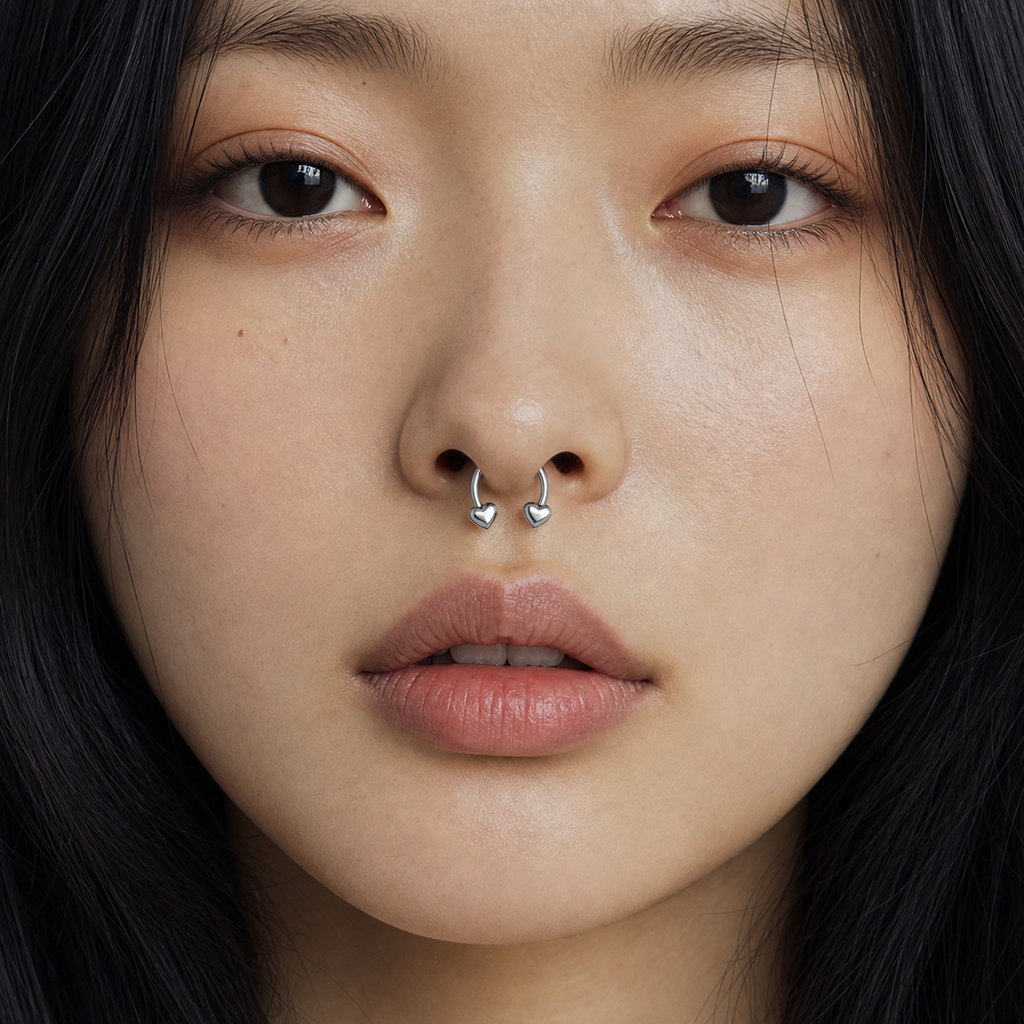 [TOPOSH-LEGACY-LAYOUT-REPAIR-20260717-LEGACY20:TP-HS-EX-SIL-16G10-PLN-005:04] Heart Titanium Horseshoe Ring – Silver | 04_model_asian