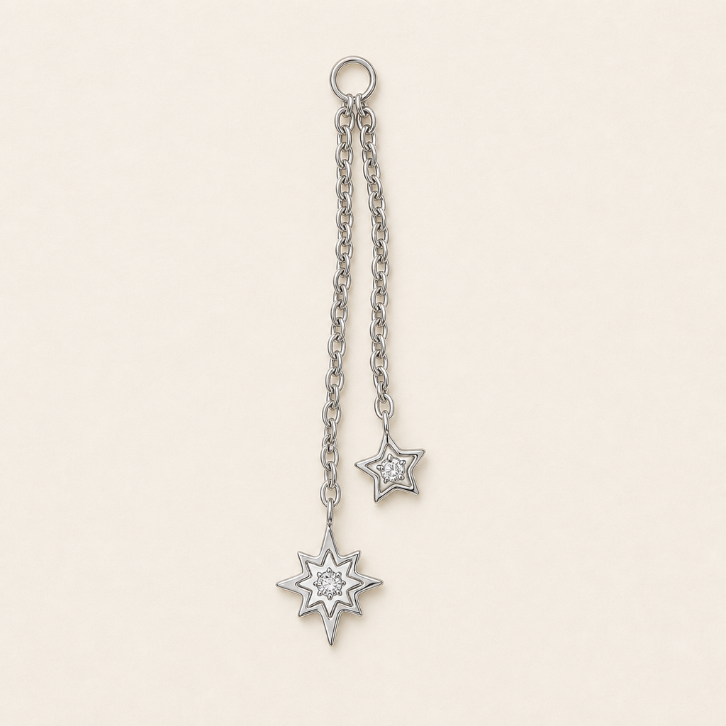 [TOPOSH-LEGACY-LAYOUT-REPAIR-20260717-LEGACY30:TP-PART-SIL-CLCZ-130:06] Double Star Clear CZ Titanium Piercing End – Silver | 06_accessory_flatlay
