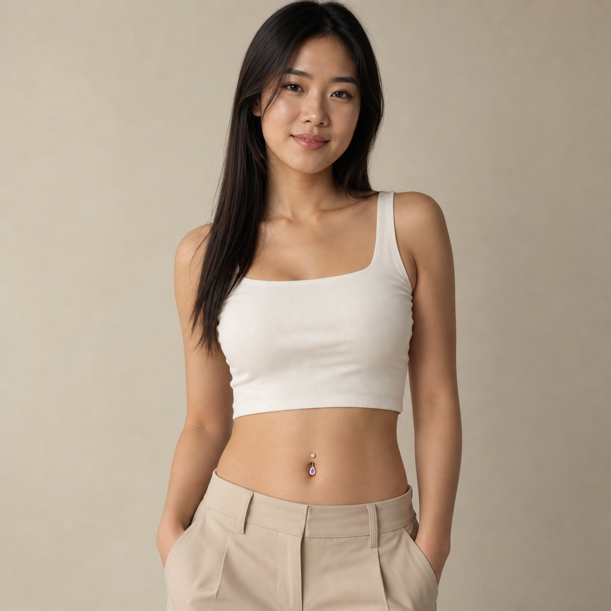[TOPOSH-LEGACY-LAYOUT-REPAIR-20260717-LEGACY31:TP-BBR-IN-GD-14G10-B4-B6-ABCZ-422:04] Aurora CZ Titanium Belly Button Ring – Gold | 04_model_asian