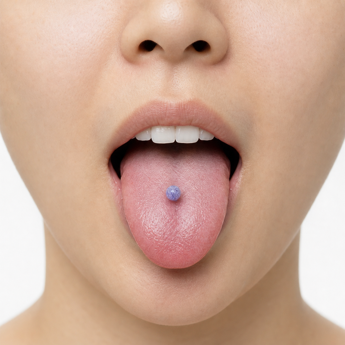 [TOPOSH-LEGACY-LAYOUT-REPAIR-20260717-LEGACY32:TP-TR-EX-SIL-14G16-B6-B6-PLN-321:04] Lavender Textured Ball Titanium Tongue Barbell – Silver | 04_model_asian