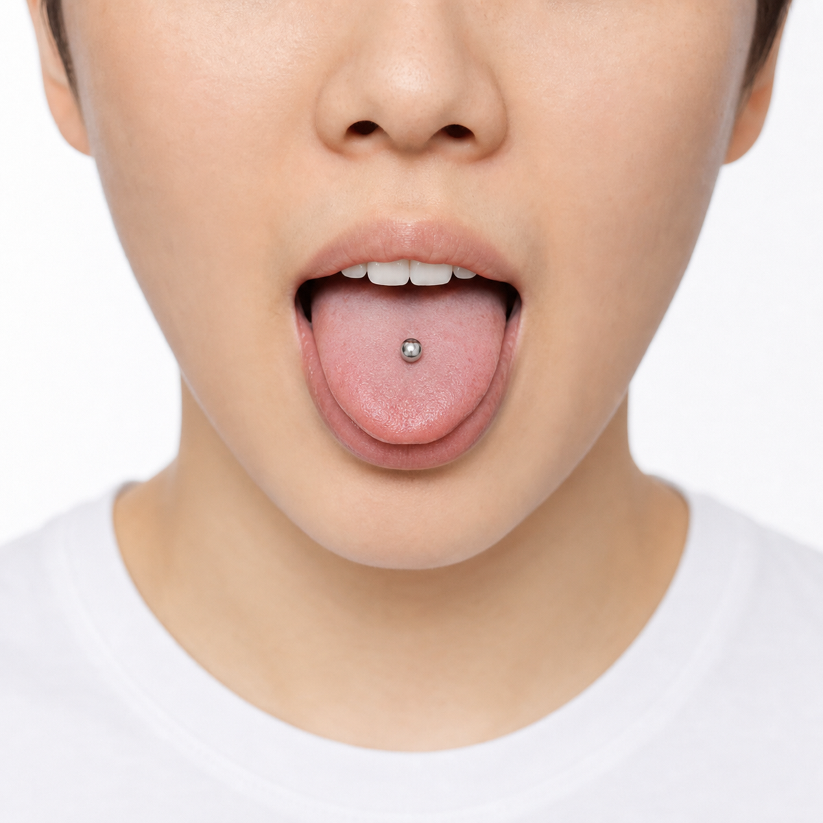 [TOPOSH-LEGACY-LAYOUT-REPAIR-20260717-LEGACY32:TP-TR-IN-SIL-14G14-B5-B5-PLN-3407:04] Ball Titanium Tongue Barbell – Silver, 14+5+5mm | 04_model_asian