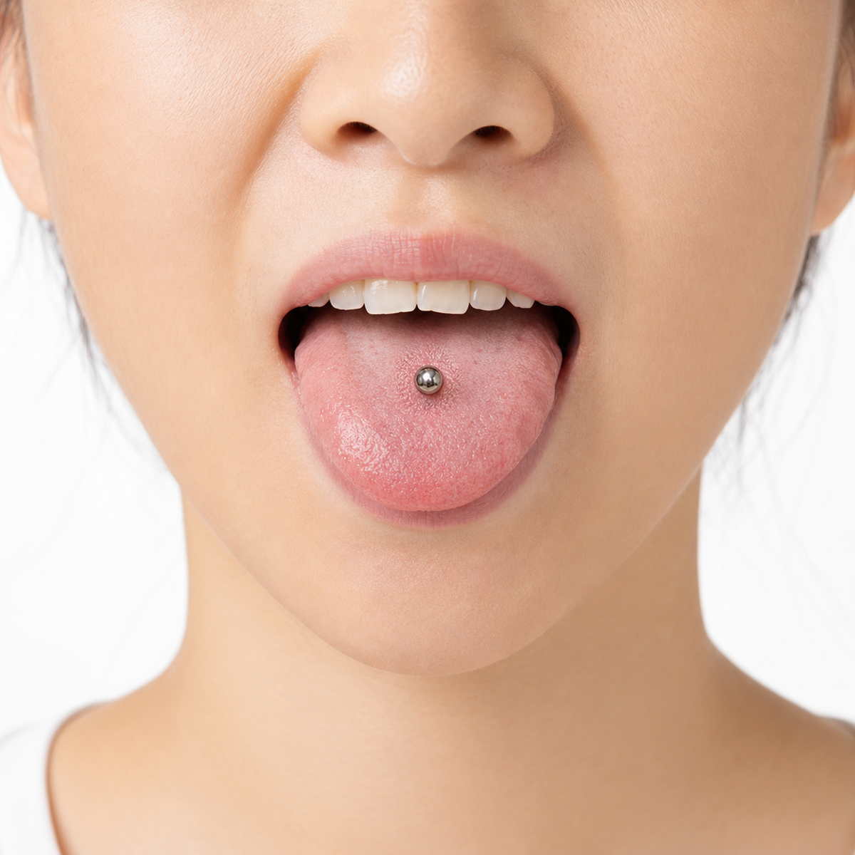 [TOPOSH-LEGACY-LAYOUT-REPAIR-20260717-LEGACY32:TP-TR-IN-SIL-14G16-B5-B5-PLN-315:04] Ball Titanium Tongue Barbell – Silver, 16+5+5mm | 04_model_asian