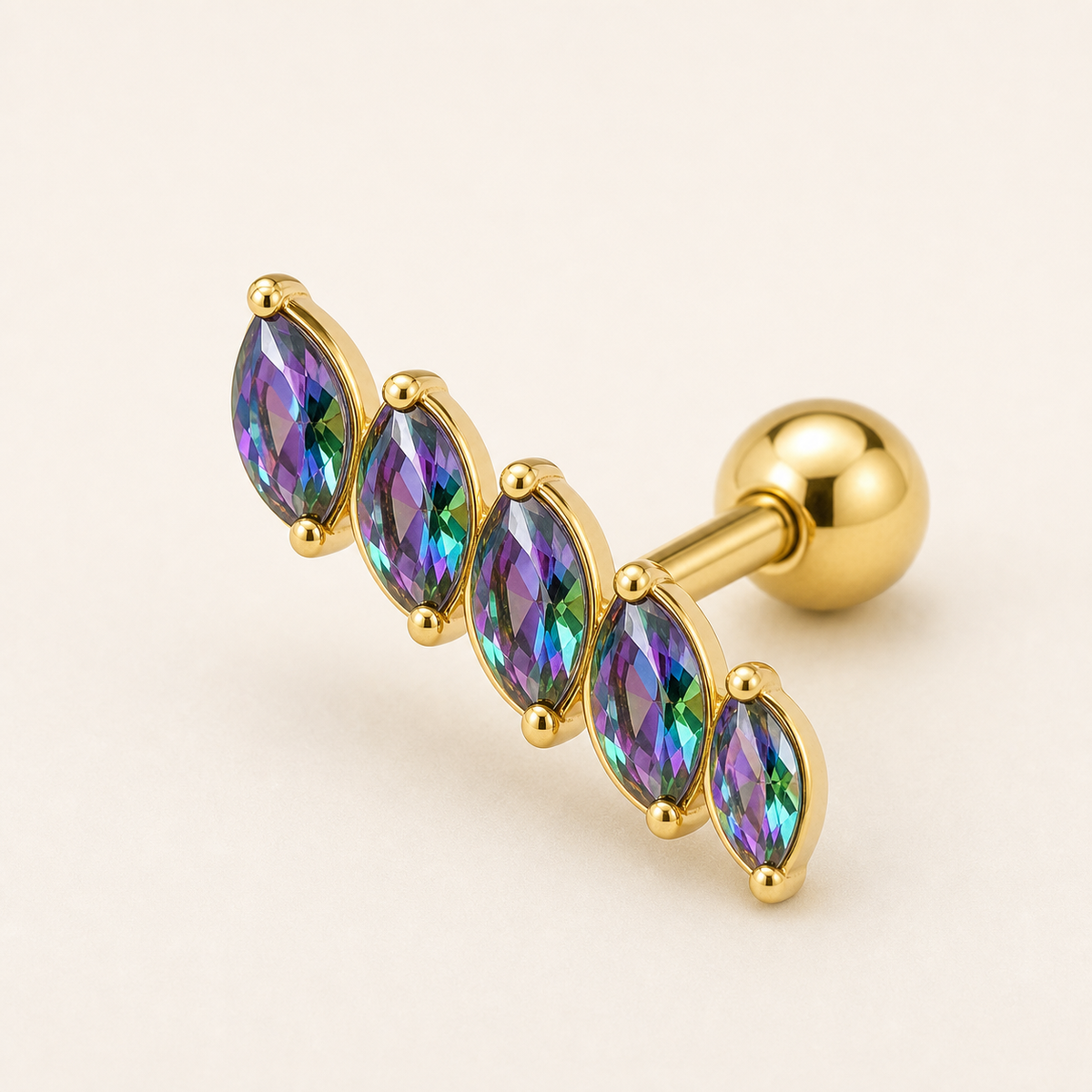 [TOPOSH-LEGACY-LAYOUT-REPAIR-20260717-LEGACY02:TP-CAR-EX-GD-16G6-T4-RBCZ-043:01] Rainbow CZ Titanium Cartilage Barbell – Gold | 01_primary_product_bg
