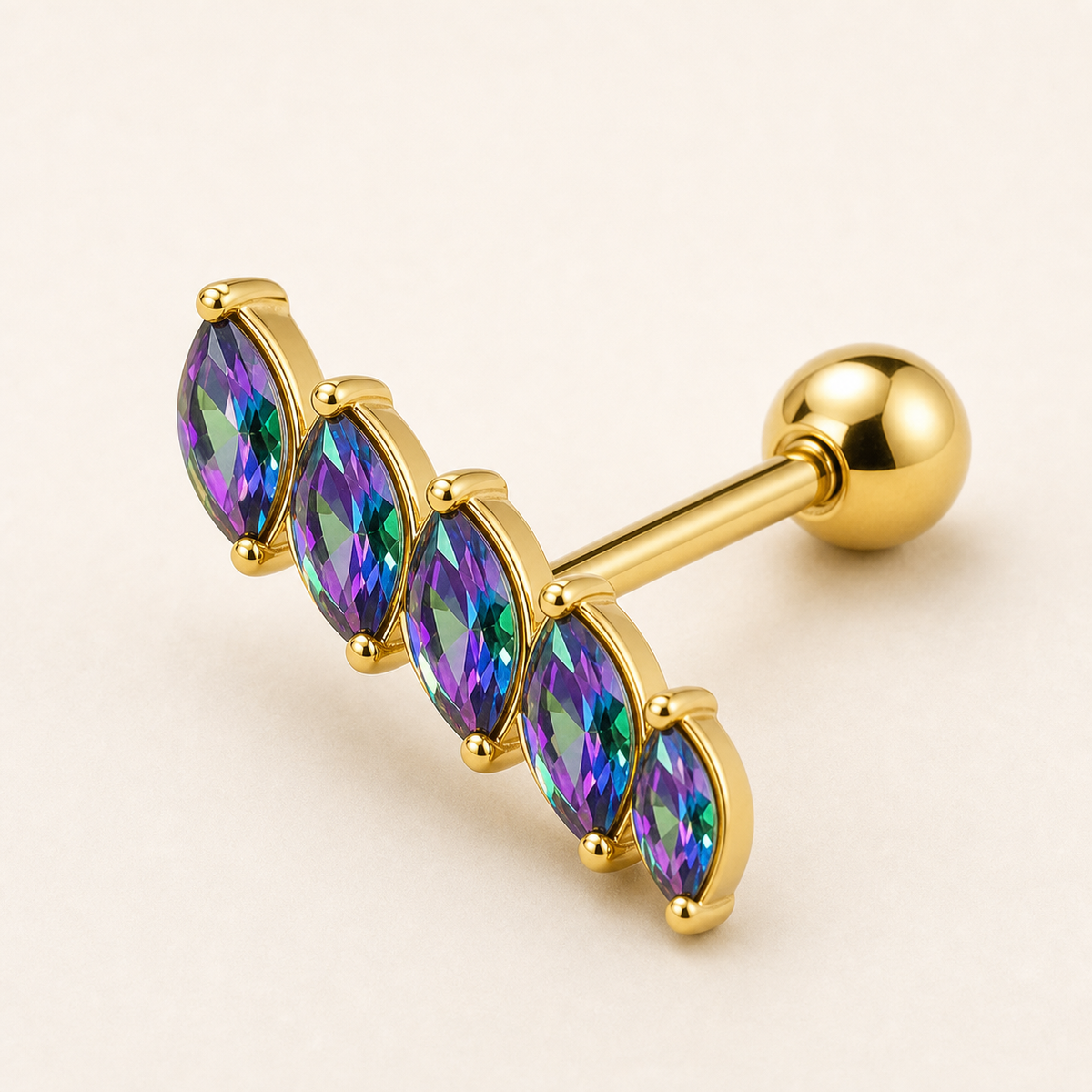 [TOPOSH-LEGACY-LAYOUT-REPAIR-20260717-LEGACY02:TP-CAR-EX-GD-16G6-T4-RBCZ-043:05] Rainbow CZ Titanium Cartilage Barbell – Gold | 05_product_angles