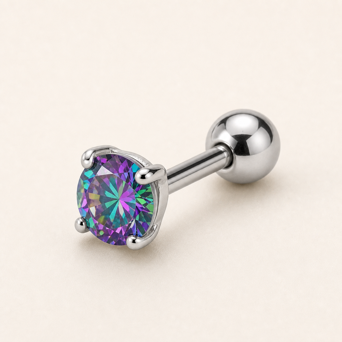 [TOPOSH-LEGACY-LAYOUT-REPAIR-20260717-LEGACY04:TP-CAR-SIL-16G6-B3-B3-RBCZ-145:01] Rainbow CZ Titanium Cartilage Barbell – Silver | 01_primary_product_bg