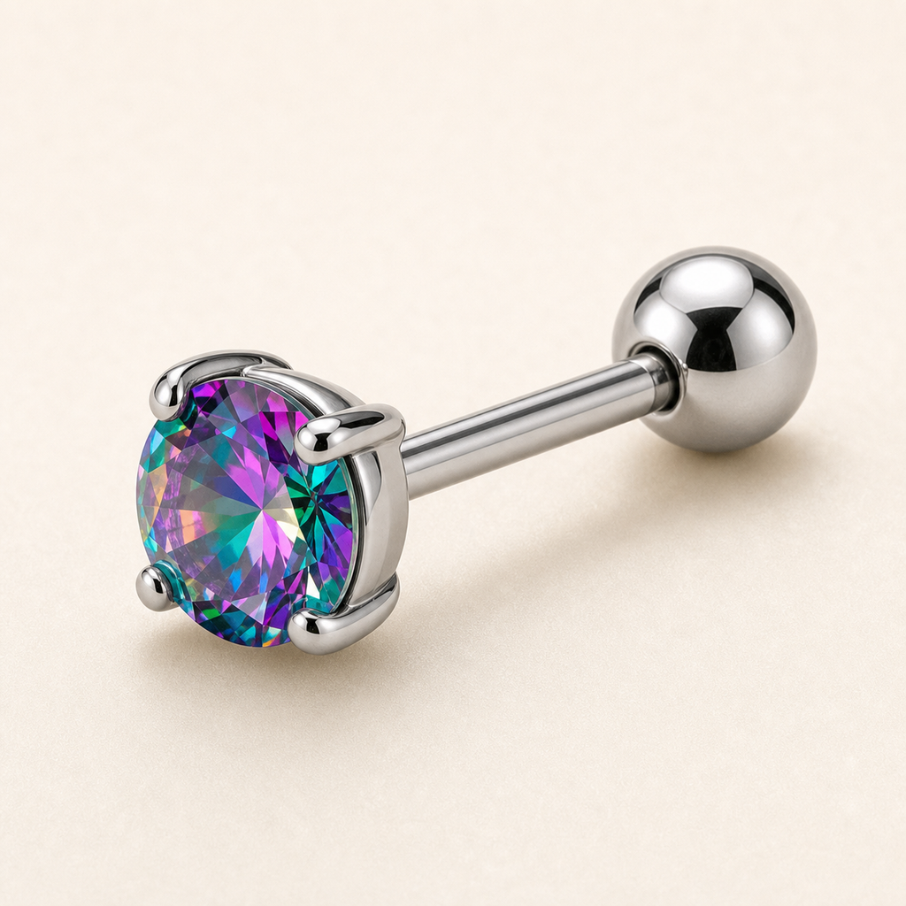 [TOPOSH-LEGACY-LAYOUT-REPAIR-20260717-LEGACY04:TP-CAR-SIL-16G6-B3-B3-RBCZ-145:05] Rainbow CZ Titanium Cartilage Barbell – Silver | 05_product_angles