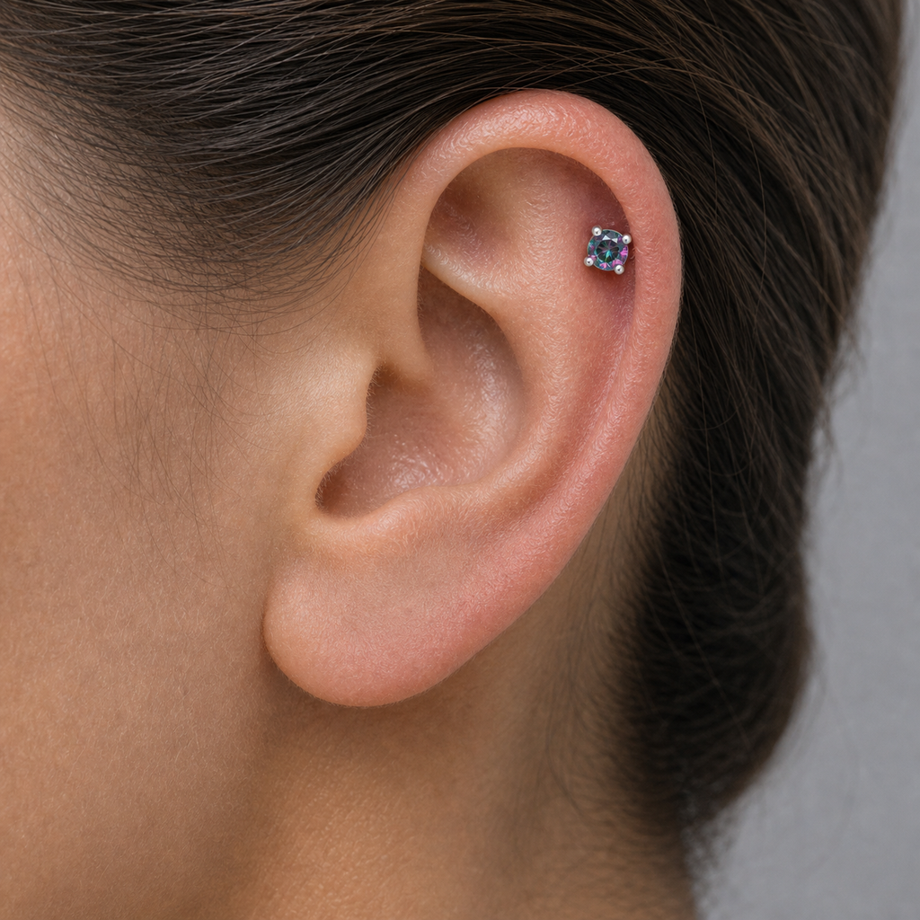 [TOPOSH-LEGACY-LAYOUT-REPAIR-20260717-LEGACY04:TP-CAR-SIL-16G6-B3-B3-RBCZ-145:02] Rainbow CZ Titanium Cartilage Barbell – Silver | 02_model_white