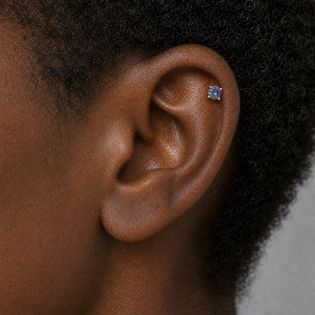 [TOPOSH-LEGACY-LAYOUT-REPAIR-20260717-LEGACY04:TP-CAR-SIL-16G6-B3-B3-RBCZ-145:03] Rainbow CZ Titanium Cartilage Barbell – Silver | 03_model_black