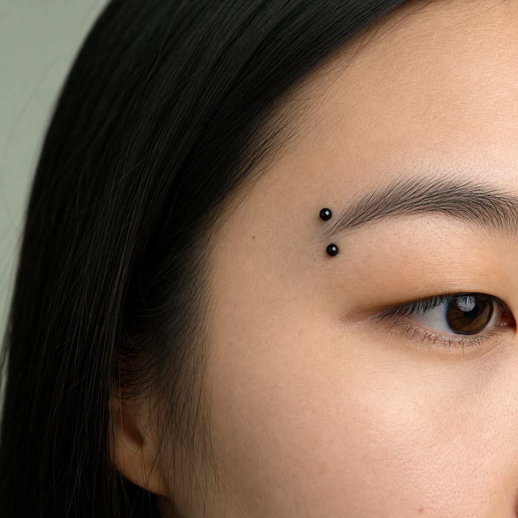 [TOPOSH-ROLE-ORDER-CLEANUP-20260717-BATCH16:TP-EBR-EX-BK-16G10-B3-B3-PLN-565:04] Titanium Eyebrow Barbell – Black, 10+3+3mm | 04_model_asian