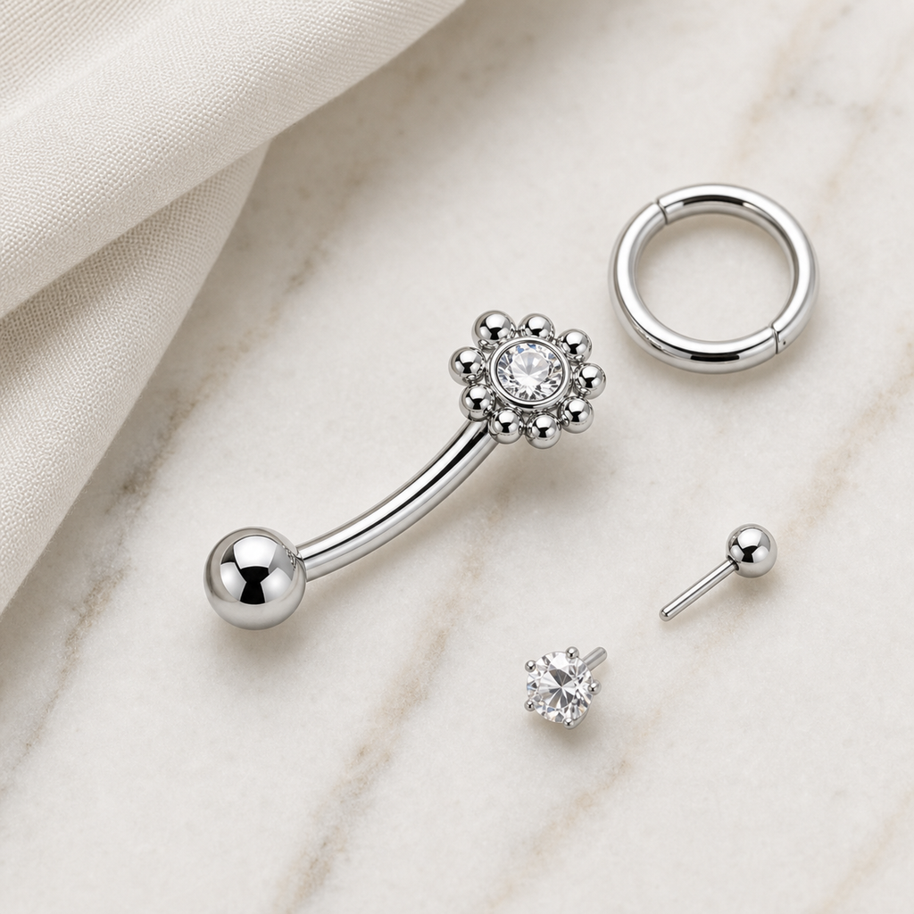 [TOPOSH-ROLE-ORDER-CLEANUP-20260717-BATCH17:TP-EBR-INCB-SIL-16G8-CLCZ-012:06] Clear CZ Titanium Eyebrow Barbell – Silver | 06_accessory_flatlay
