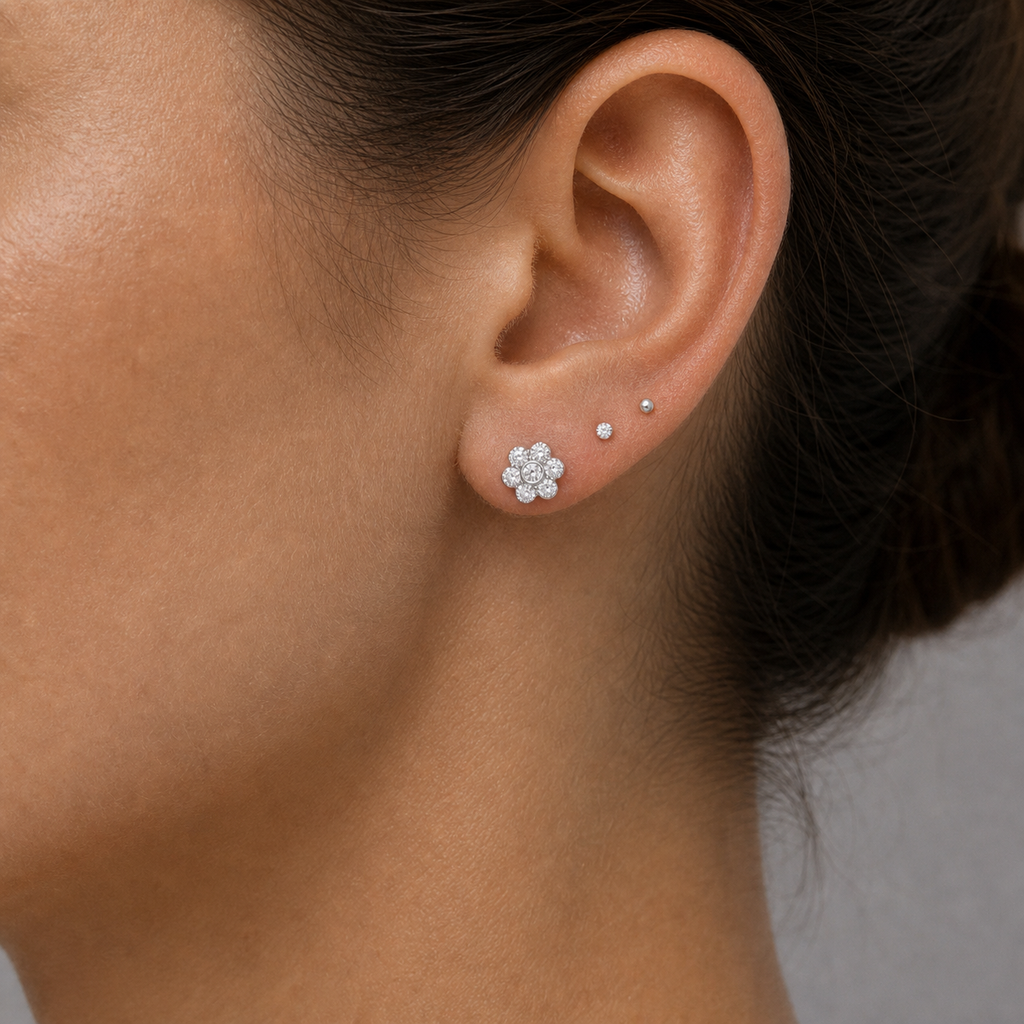 [TOPOSH-ROLE-ORDER-CLEANUP-20260717-BATCH18:TP-ER-SIL-CLCZ-060:02] Clear CZ Titanium Earring – Silver | 02_model_white