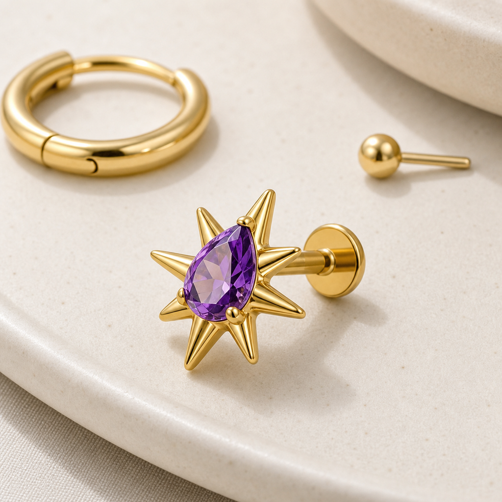[TOPOSH-LEGACY-LAYOUT-REPAIR-20260717-LEGACY09:TP-FB-IN-GD-16G8-T4-PUR-062:06] Sunburst Purple Titanium Flat Back – Gold | 06_accessory_flatlay