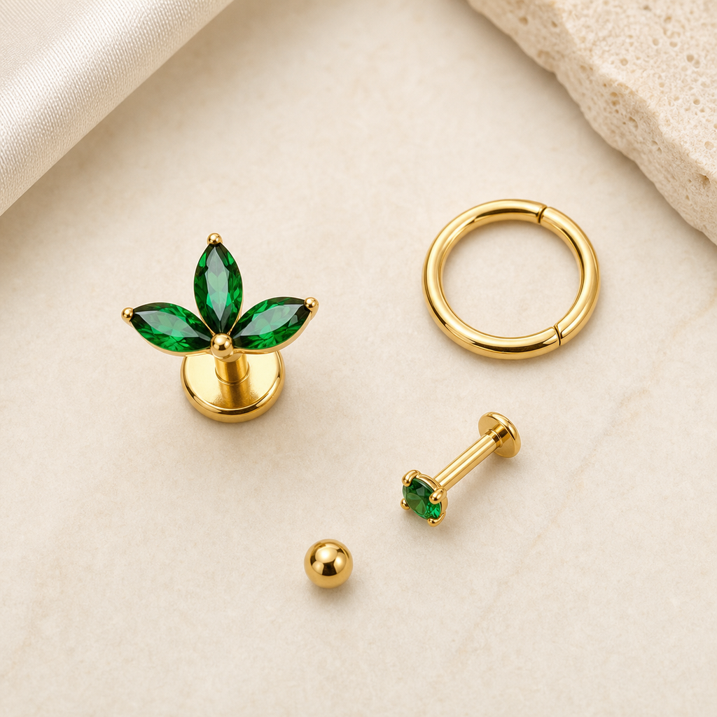 [TOPOSH-LEGACY-LAYOUT-REPAIR-20260717-LEGACY10:TP-FB-IN-GD-16G8-T4-SW205-005:06] Triple Marquise Emerald Crystal Titanium Flat Back – Gold | 06_accessory_flatlay