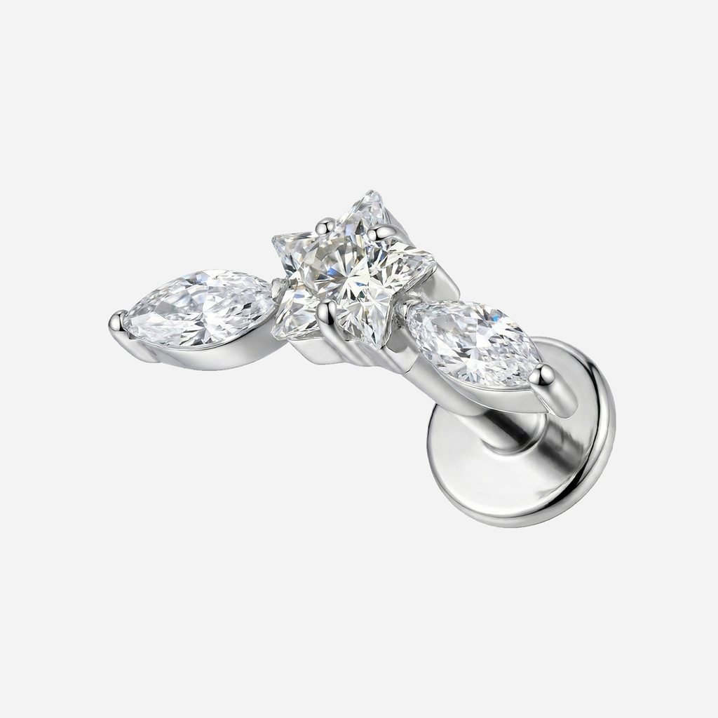 [TOPOSH-LEGACY-LAYOUT-REPAIR-20260717-LEGACY08:TP-FB-IN-SIL-16G6-T4-CLCZ-2287:01] Leaf Cluster Clear CZ Titanium Flat Back – Silver | 01_primary_product_bg