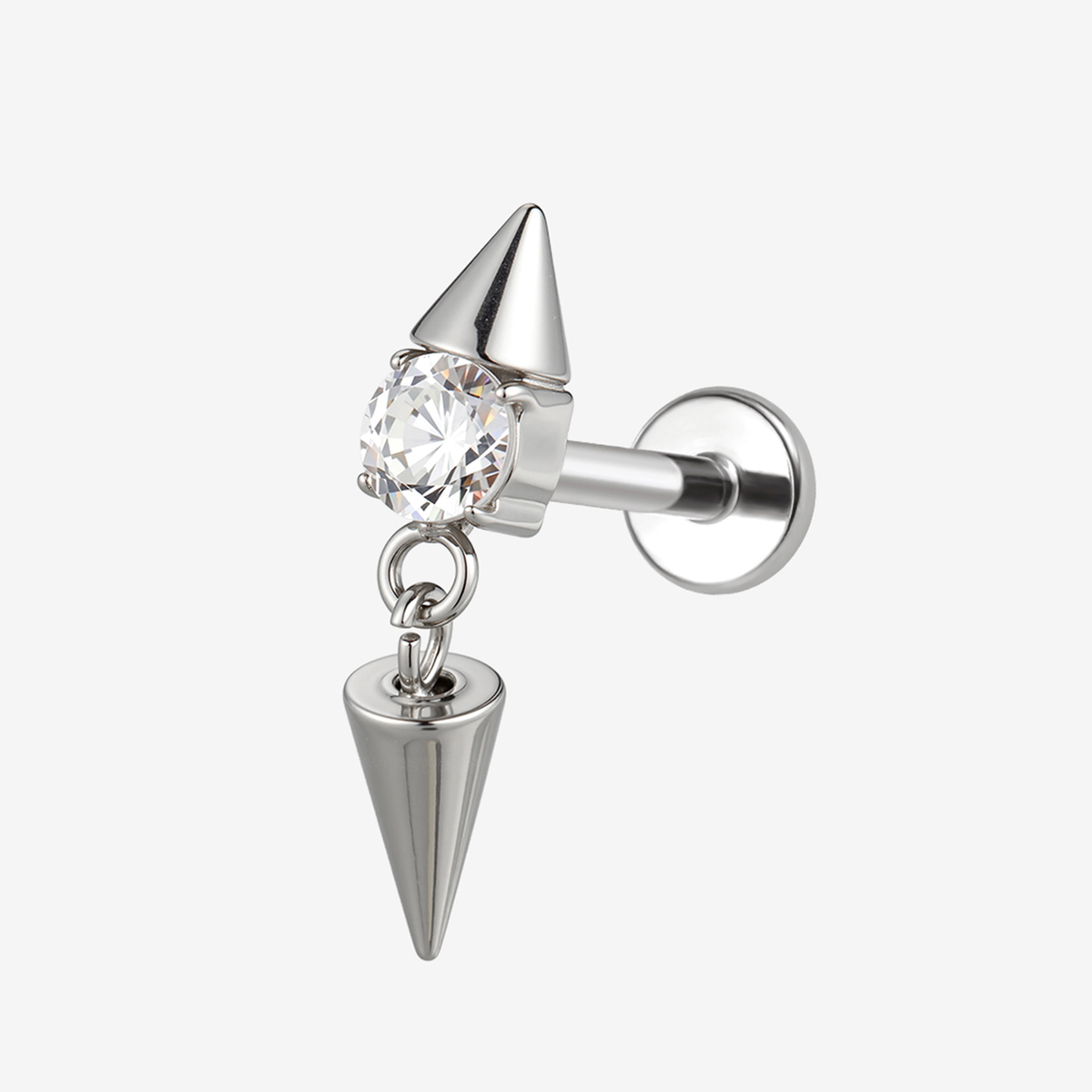 [TOPOSH-LEGACY-LAYOUT-REPAIR-20260717-LEGACY09:TP-FB-IN-SIL-16G8-T4-CLCZ-2295:01] Spike Dangle Clear CZ Titanium Flat Back – Silver | 01_primary_product_bg