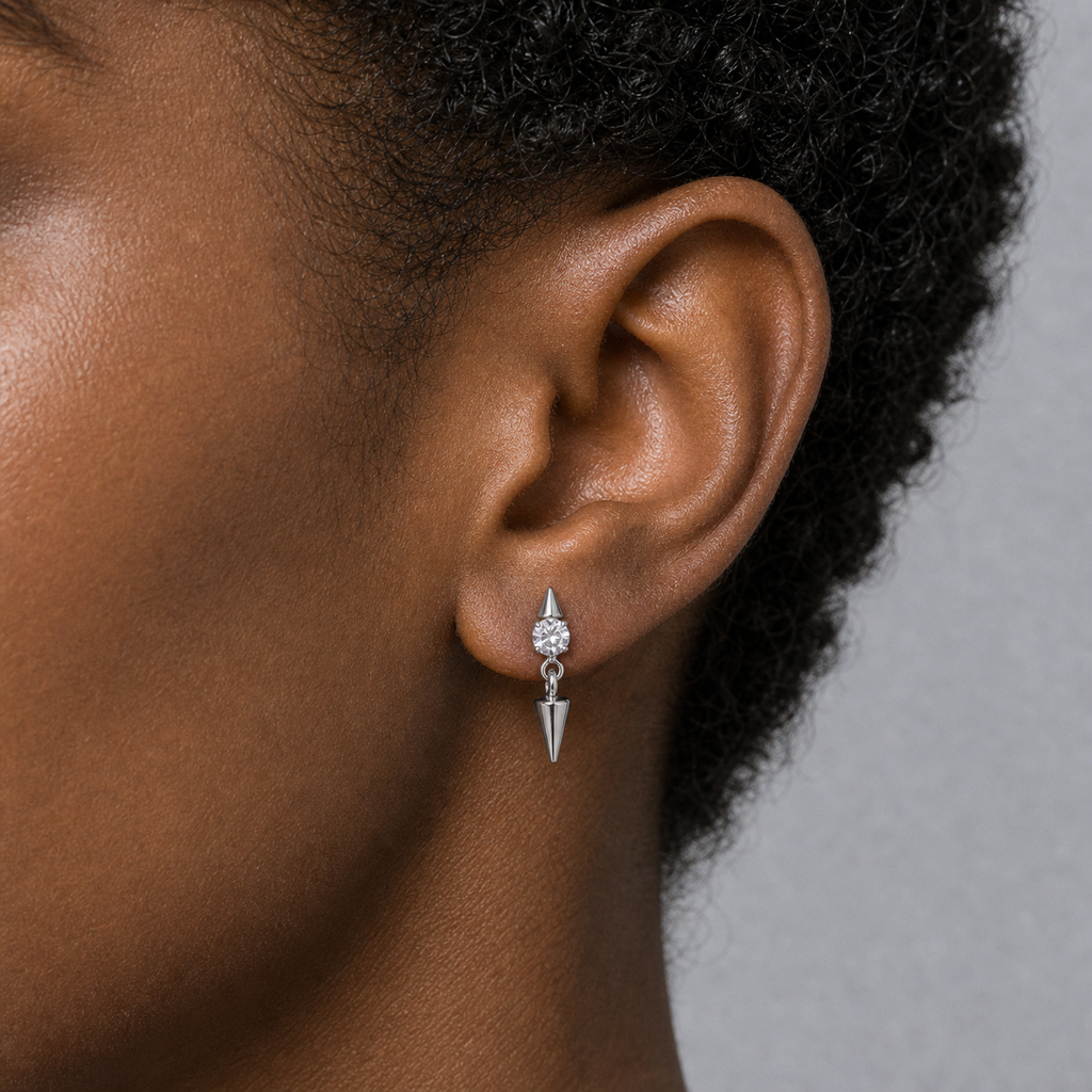 [TOPOSH-LEGACY-LAYOUT-REPAIR-20260717-LEGACY09:TP-FB-IN-SIL-16G8-T4-CLCZ-2295:03] Spike Dangle Clear CZ Titanium Flat Back – Silver | 03_model_black