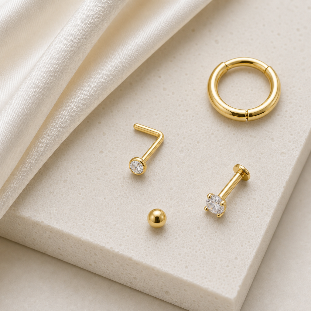 [TOPOSH-ROLE-ORDER-CLEANUP-20260717-BATCH18:TP-NS-L-GD-20G7-T2-CLCZ-827:06] Clear CZ Titanium L-Bend Nose Stud – Gold, 7+2mm | 06_accessory_flatlay