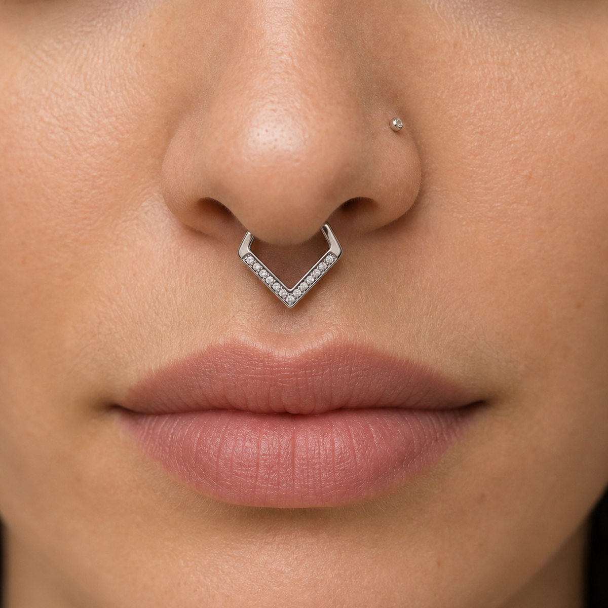 [TOPOSH-ROLE-ORDER-CLEANUP-20260717-BATCH19:TP-SEP-SIL-16G10-CLCZ-007:02] Clear CZ Titanium Septum Ring – Silver | 02_model_white
