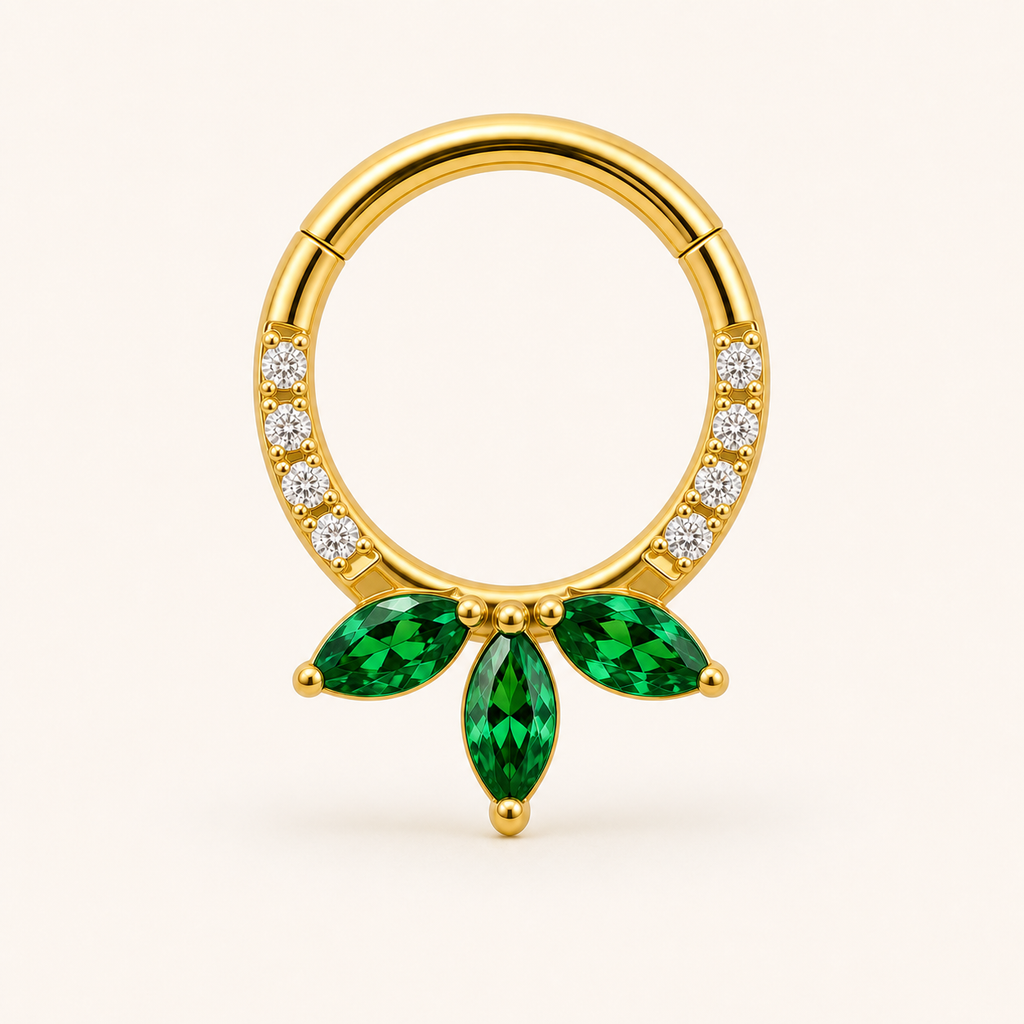 [TOPOSH-ROLE-ORDER-CLEANUP-20260717-BATCH20:TP-SR-GD-16G8-SW205-1153:01] Emerald Crystal Titanium Segment Ring – Gold | 01_primary_product_bg