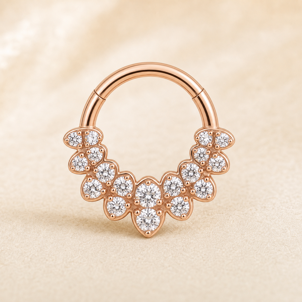 [TOPOSH-ROLE-ORDER-CLEANUP-20260717-BATCH21:TP-SR-RG-16G8-CLCZ-RG1105:01] Cluster Clear CZ Titanium Segment Ring – Rose Gold | 01_primary_product_bg