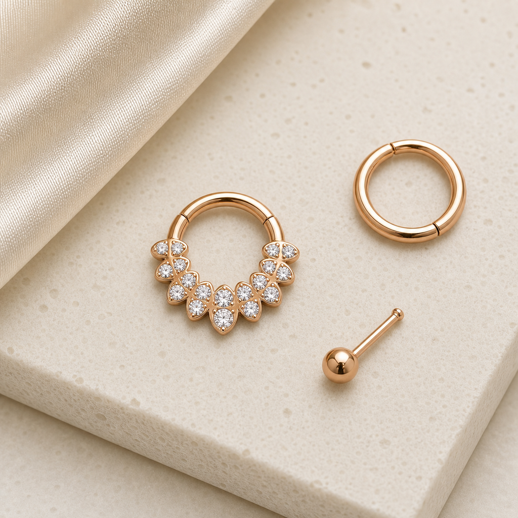 [TOPOSH-ROLE-ORDER-CLEANUP-20260717-BATCH21:TP-SR-RG-16G8-CLCZ-RG1105:06] Cluster Clear CZ Titanium Segment Ring – Rose Gold | 06_accessory_flatlay