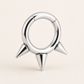 [TOPOSH-ROLE-ORDER-CLEANUP-20260717-BATCH25:TP-SR-SIL-14G8-PLN-028:01] Triple Spike Titanium Segment Ring – Silver | 01_primary_product_bg