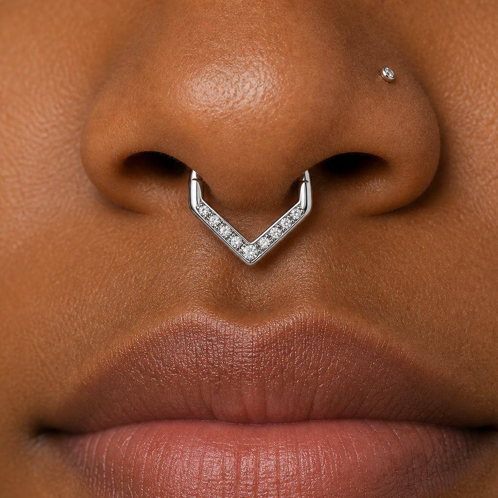 [TOPOSH-ROLE-ORDER-CLEANUP-20260717-BATCH25:TP-SR-SIL-16G10-CLCZ-003:03] V-Set Clear CZ Titanium Segment Ring – Silver | 03_model_black