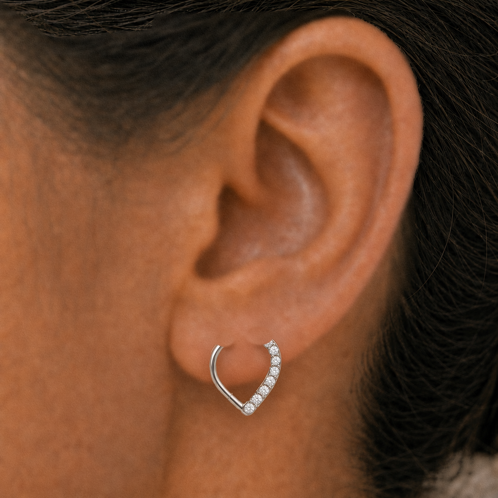 [TOPOSH-ROLE-ORDER-CLEANUP-20260717-BATCH22:TP-SR-SIL-16G10-CLCZ-005:04] Heart Clear CZ Titanium Segment Ring – Silver | 04_model_asian