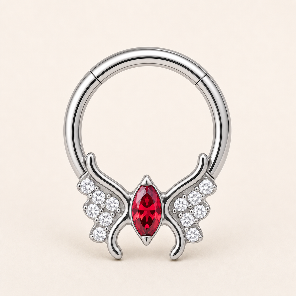 [TOPOSH-ROLE-ORDER-CLEANUP-20260717-BATCH20:TP-SR-SIL-16G10-RDCZ-023:01] Red CZ Titanium Segment Ring – Silver | 01_primary_product_bg