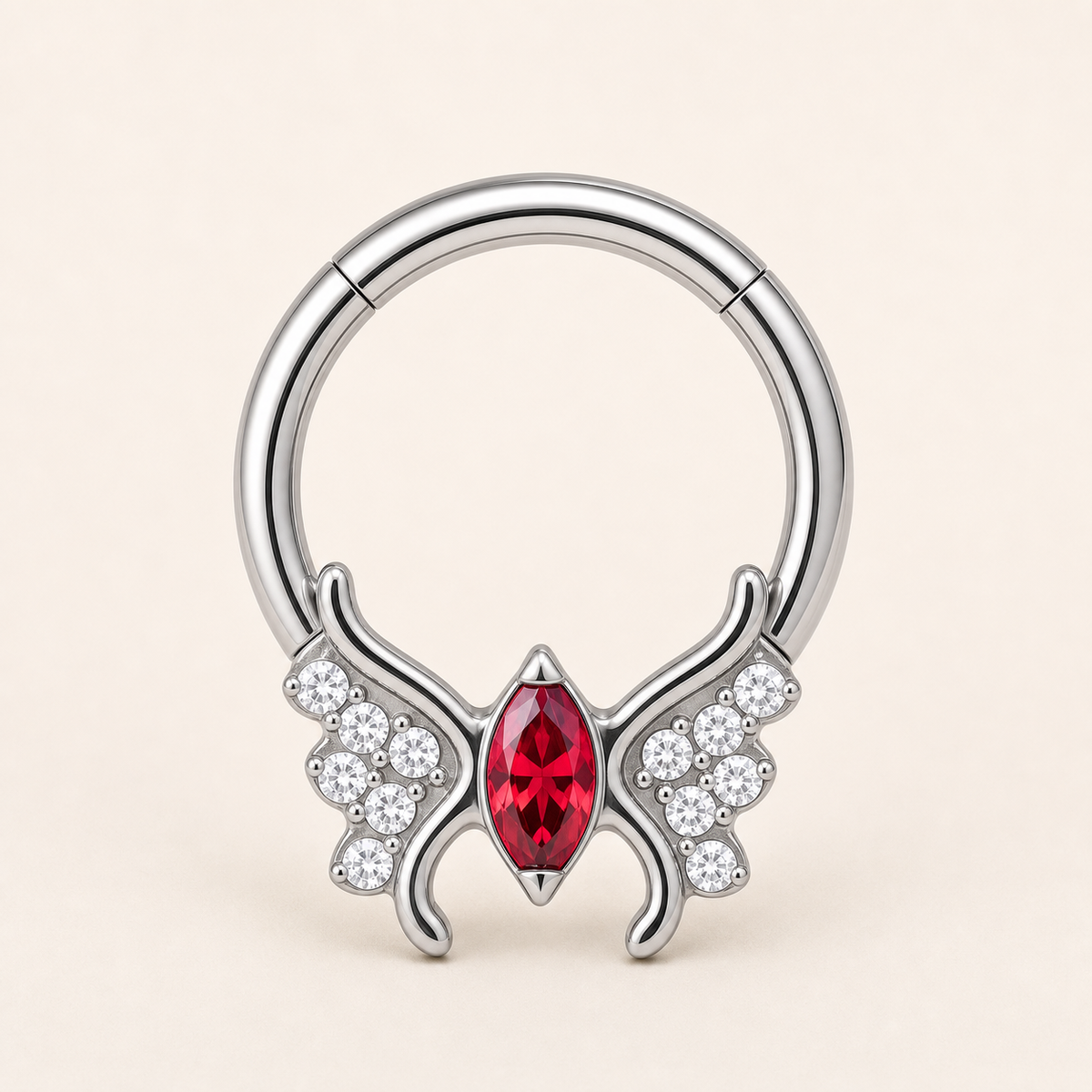 [TOPOSH-ROLE-ORDER-CLEANUP-20260717-BATCH20:TP-SR-SIL-16G10-RDCZ-023:01] Red CZ Titanium Segment Ring – Silver | 01_primary_product_bg