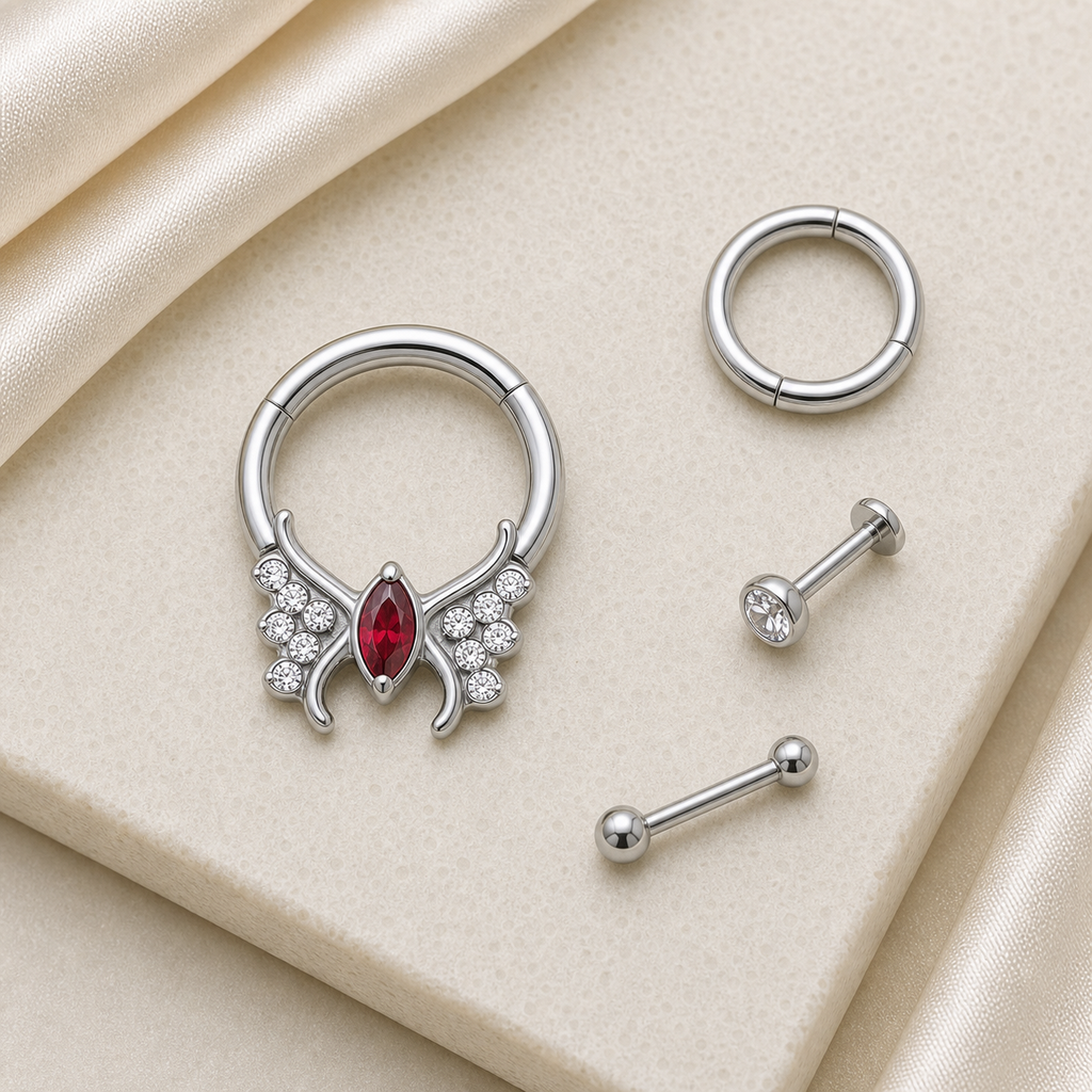 [TOPOSH-ROLE-ORDER-CLEANUP-20260717-BATCH20:TP-SR-SIL-16G10-RDCZ-023:06] Red CZ Titanium Segment Ring – Silver | 06_accessory_flatlay