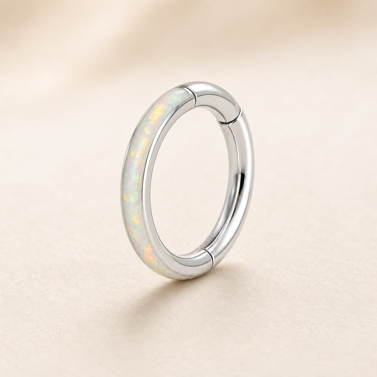 [TOPOSH-ROLE-ORDER-CLEANUP-20260717-BATCH23:TP-SR-SIL-16G6-OP17-107:01] White Opal Inlay Titanium Segment Ring – Silver | 01_primary_product_bg