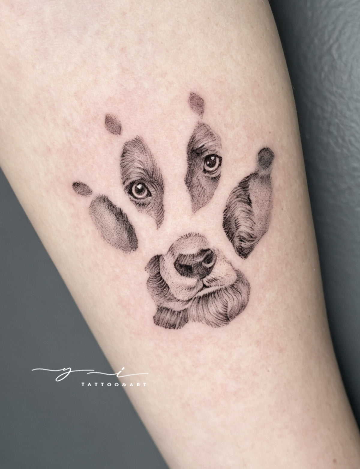 Small pet portrait tattoo by Urban Ink artist YI