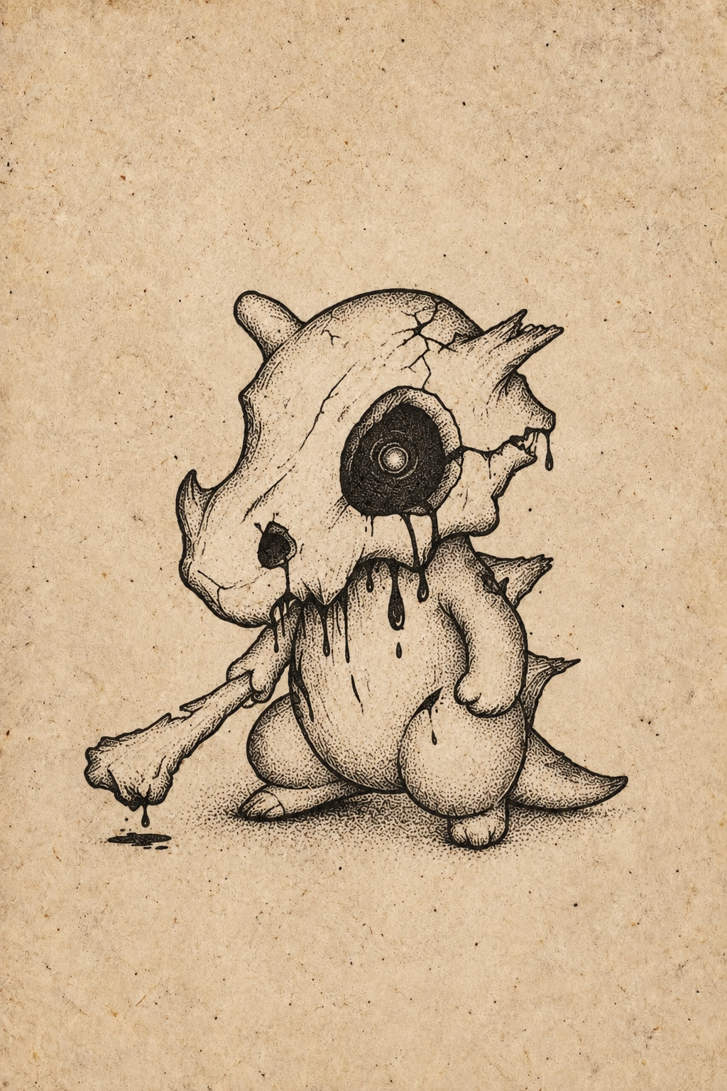 Skull-Helmet Creature Halloween flash tattoo artwork by YI, approximately 1.5–2.5 inches