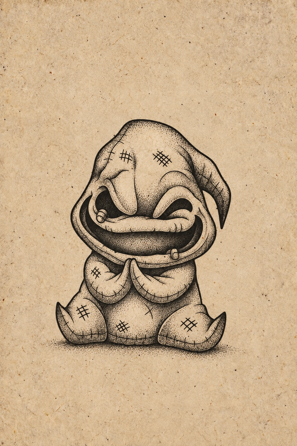 Grinning Sack Ghost Halloween flash tattoo artwork by YI, approximately 1.5–2.5 inches