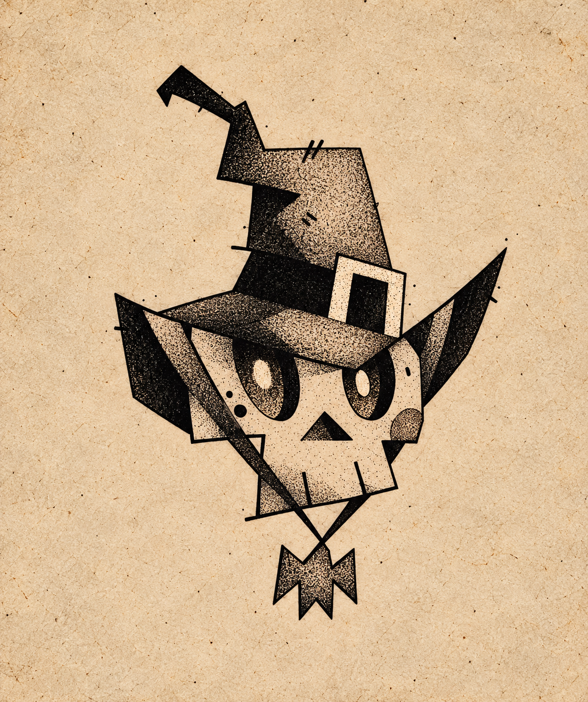 Witch-Hat Skull Mouse Halloween flash tattoo artwork by Bennet, approximately 3 inches