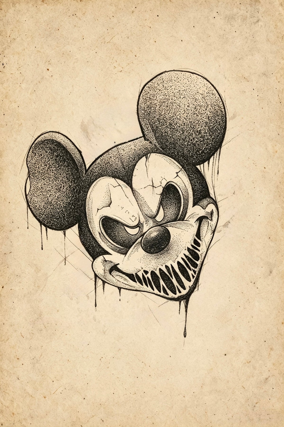 Dripping Horror Mouse Halloween flash tattoo artwork by Bennet, approximately 3 inches