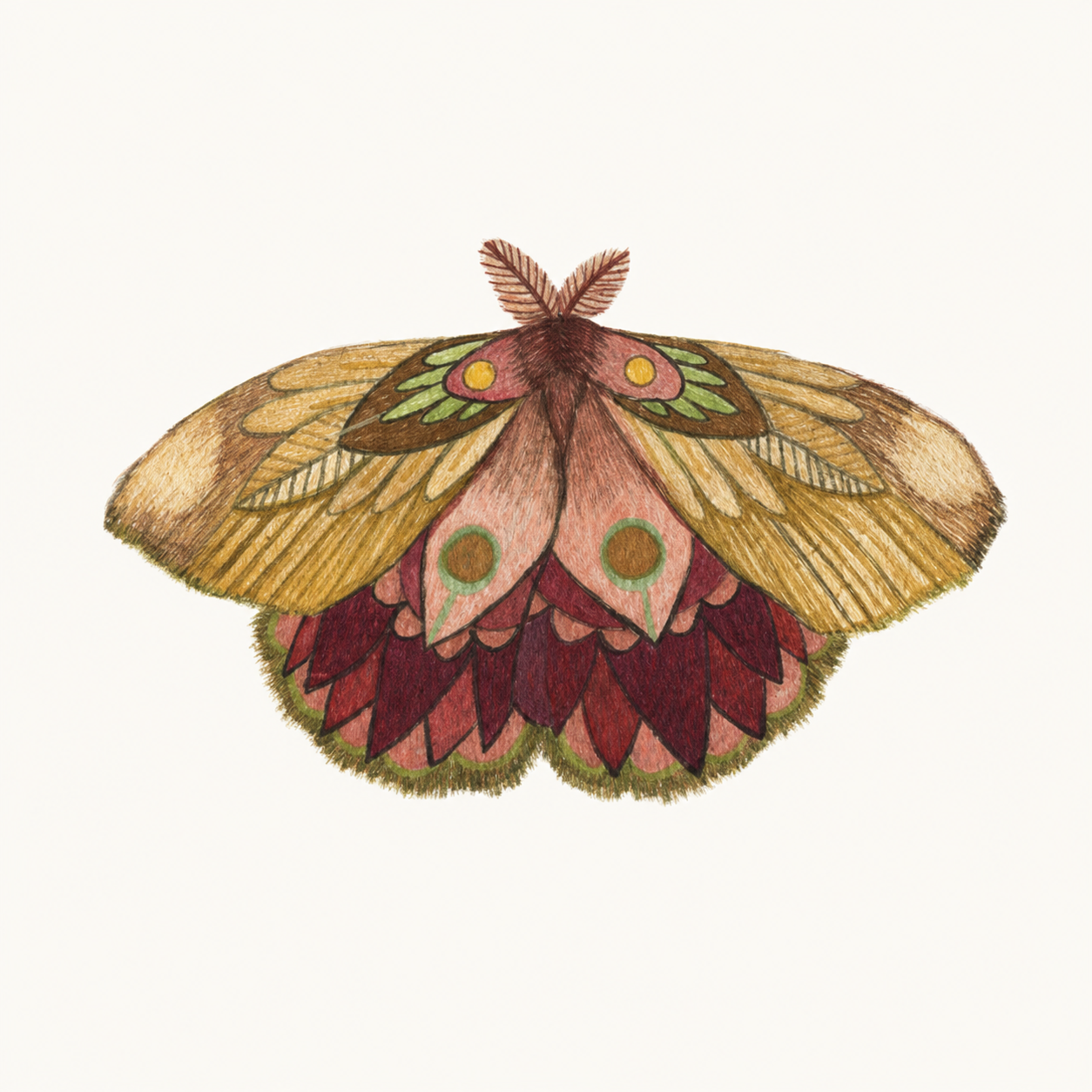 Burgundy & Gold Moth flash tattoo design by Zero